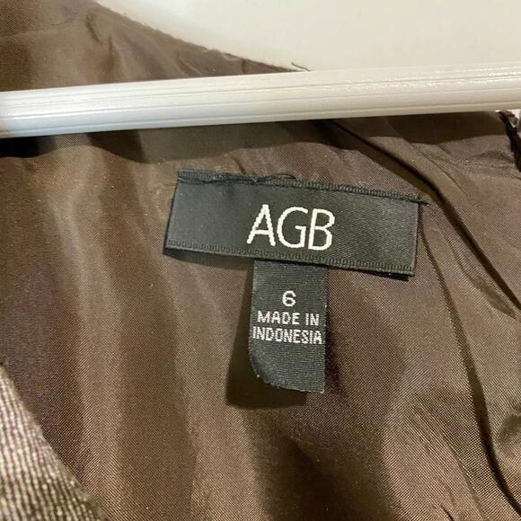 AGB Women’s Midi Business Ruffle Front Scoop Neck Dress Brown Size 6 EUC - Picture 5 of 10